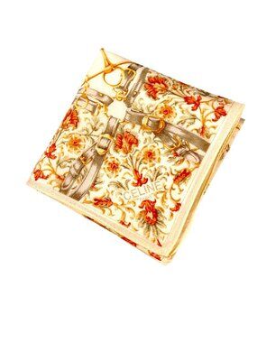 Celine Paris Vintage Cotton Scarf – Equestrian Floral Print